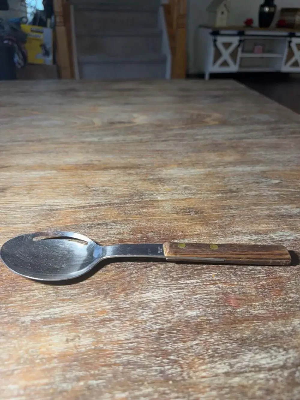 Vintage Mid-Century Modern Stainless Steel Slotted Serving Spoon